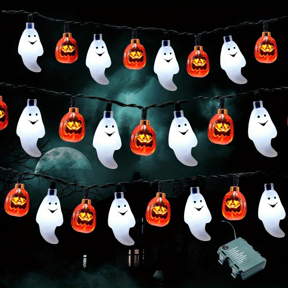 Halloween Led String Lights Orange - 19.7FT 30pcs LED Battery Operated Ghost