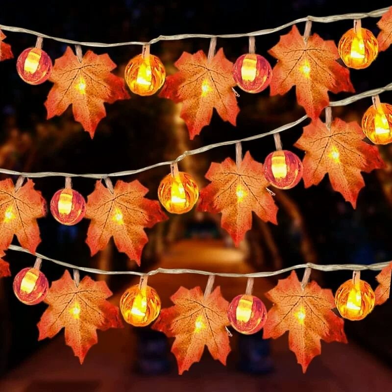 Halloween Led String Lights Orange - 59/118in Halloween Pumpkin Maple Leaves String