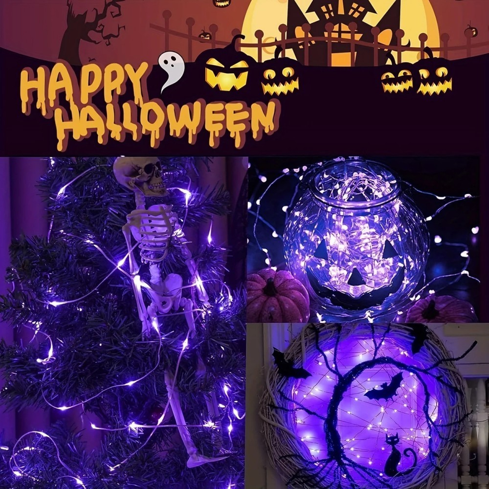 1PC 12M100LED Halloween Solar  - đánh giá và giá Halloween Led String Lights Orange