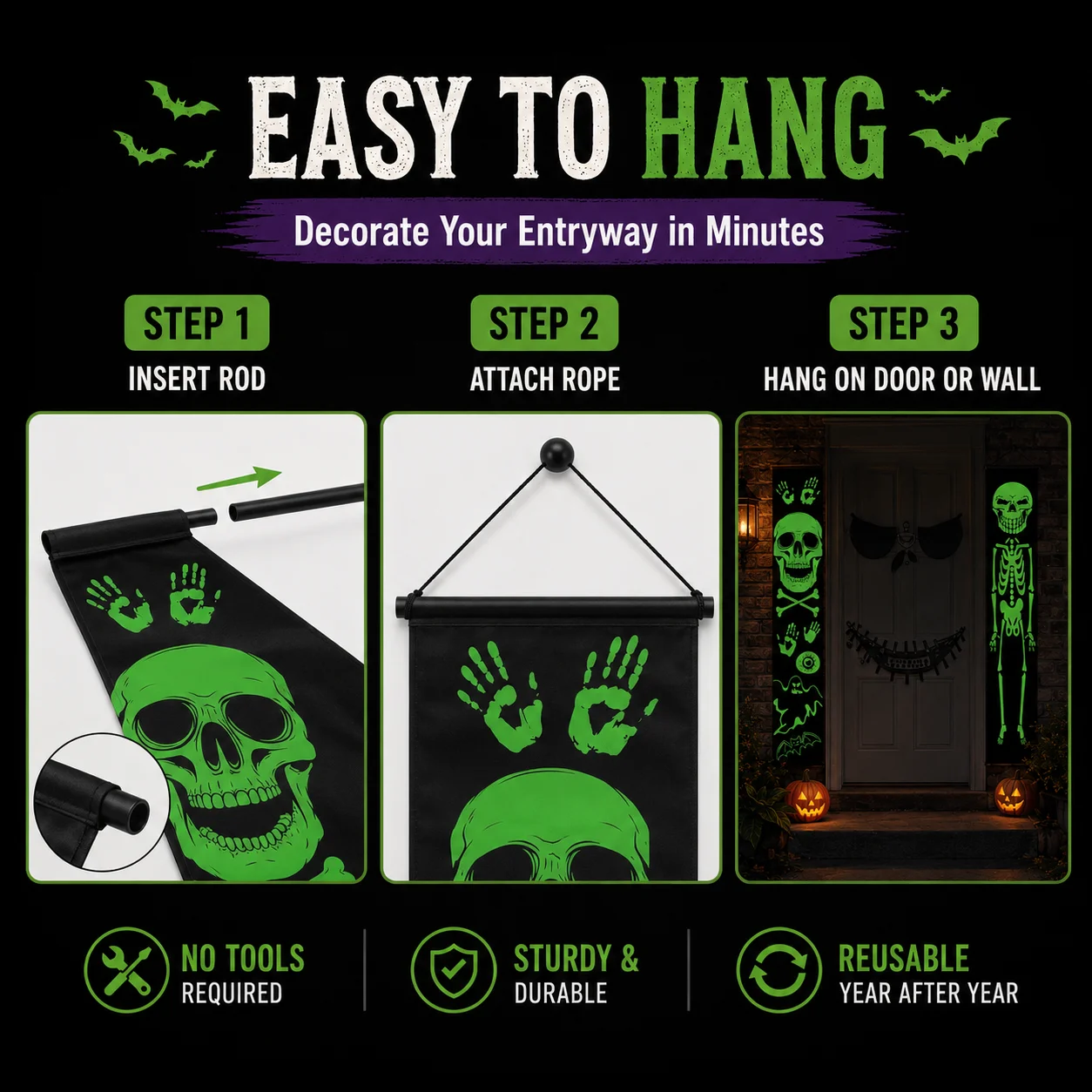 2PCS Glow in the Dark Hallowee - đánh giá và giá Halloween Skeleton Decoration