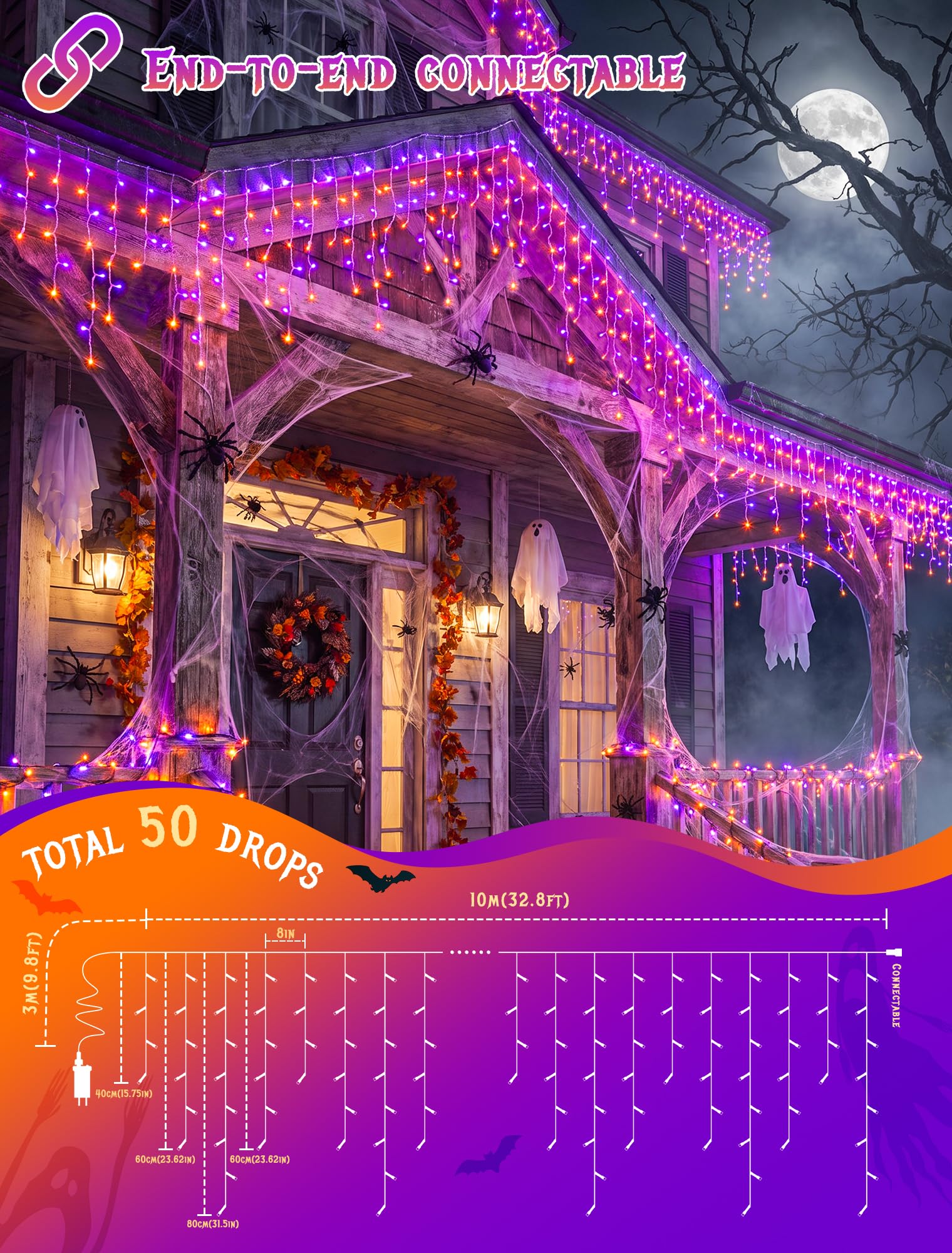 Halloween Icicle Lights Outdoo - đánh giá và giá Halloween Led String Lights Orange